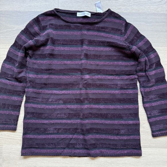 Valerie Stevens Sweaters - Vintage Valerie Stevens Sweater Medium Purple 90s Y2K Stripe Wool Blend Textured